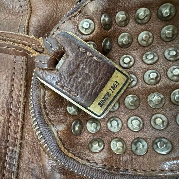 Frye Brooke Studded Brown Leather Drawstring Bucket Crossbody Bag Purse - Picture 7 of 9